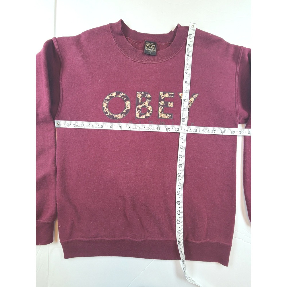 Obey Worldwide Sweatshirt Womens Small Maroon Floral Logo Streetwear Crew Neck - Picture 4 of 5